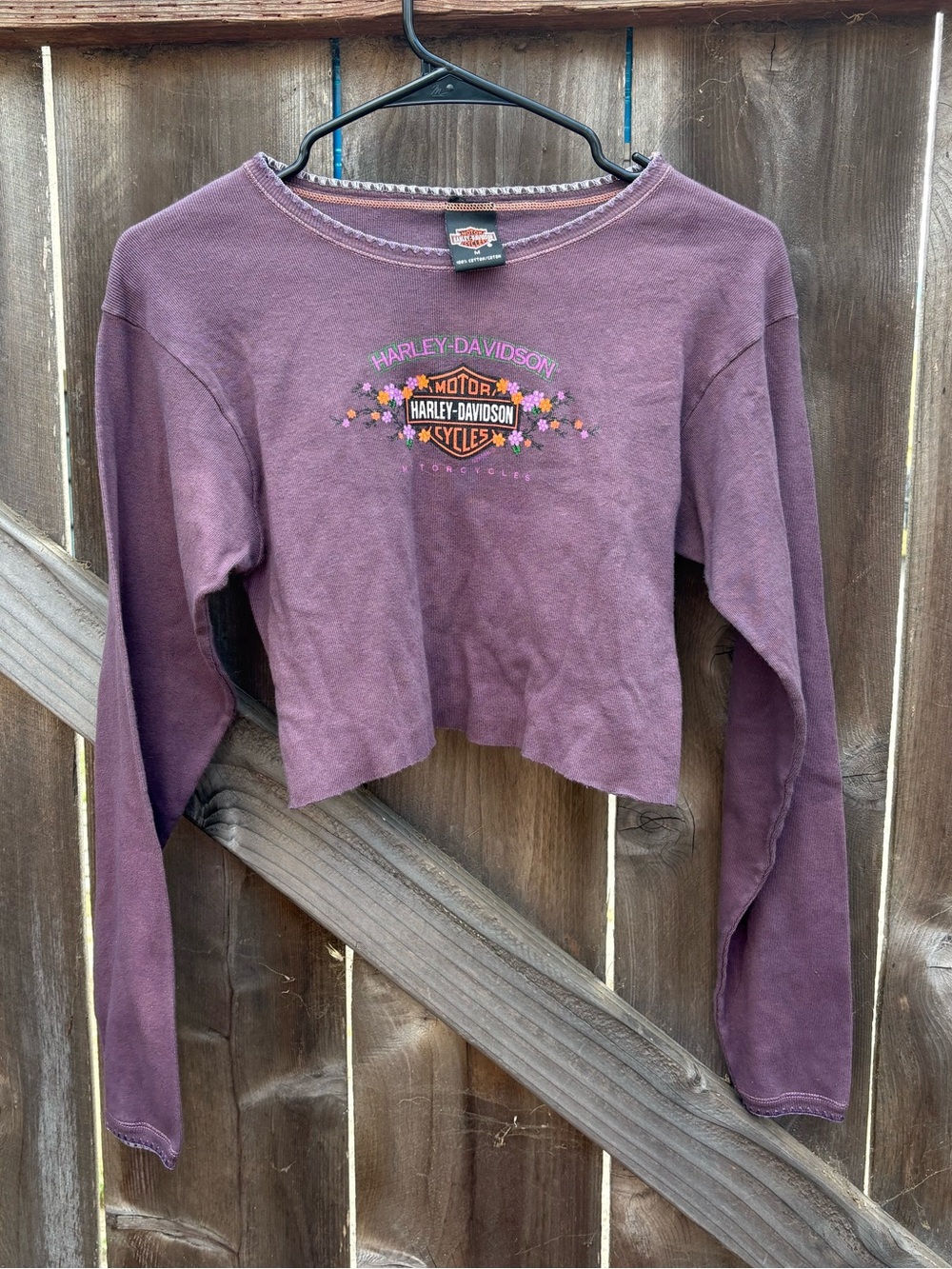 Harley-Davidson Plum Cropped Long Sleeve Top with Embroidered Logo